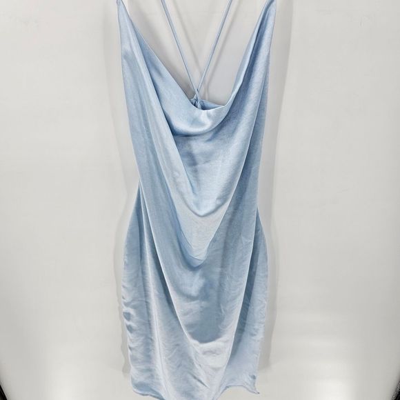 Nwt revolve superdown billie drape midi dress blue satin crisscross side slit me - Picture 1 of 8
